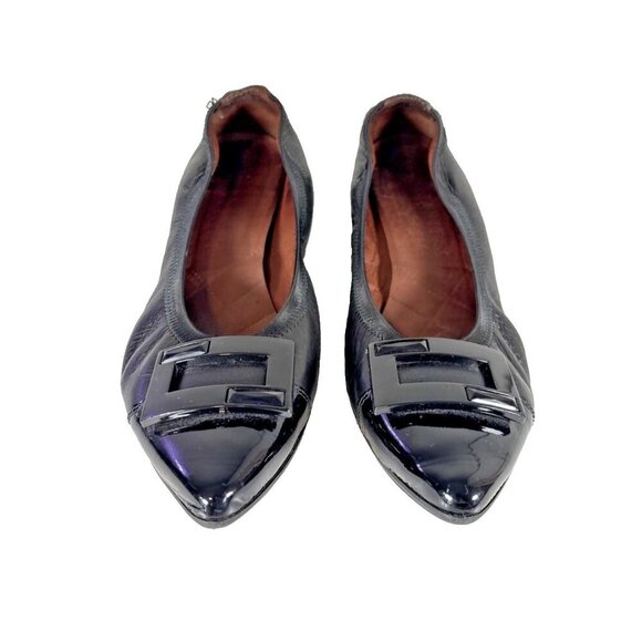 HISPANITAS Black Leather Slip-On Pumps Front Buckle Design US Size 8.5 EU 39.5 - Picture 1 of 12